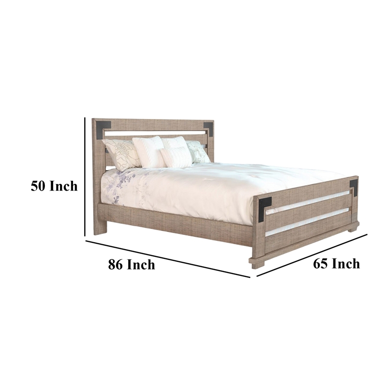 Pemberly Row Slatted Queen Platform Bed in Farmhouse Light Brown