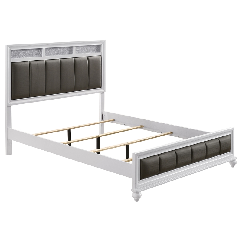 Pemberly Row 5-Piece Queen Faux Leather Bedroom Set in Gray and White