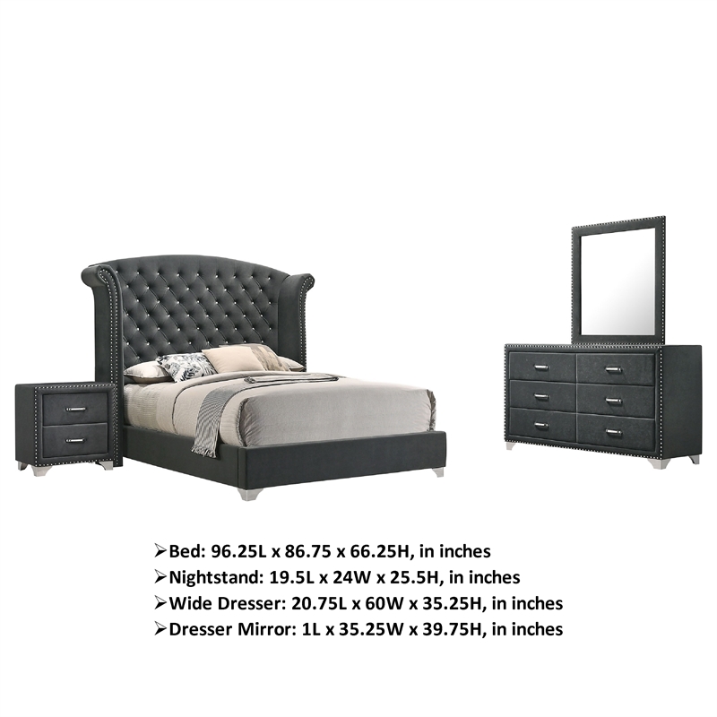 Pemberly Row 4-Piece King Tufted Velvet Bedroom Set in Dark Gray