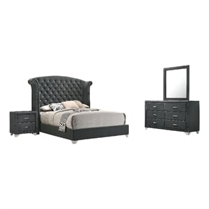 Pemberly Row 4-Piece King Tufted Velvet Bedroom Set in Dark Gray