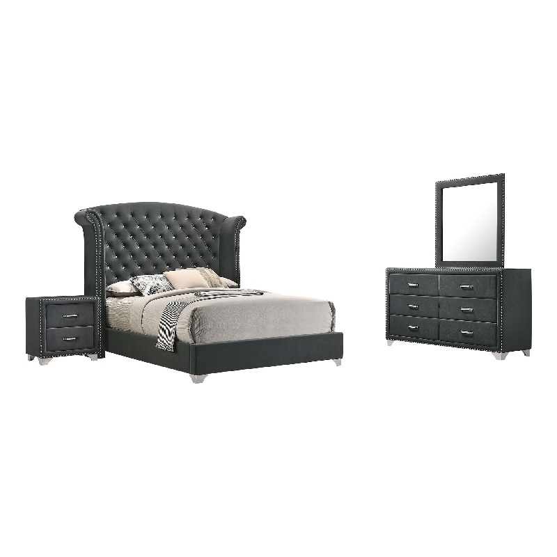 Pemberly Row 4-Piece King Tufted Velvet Bedroom Set in Dark Gray