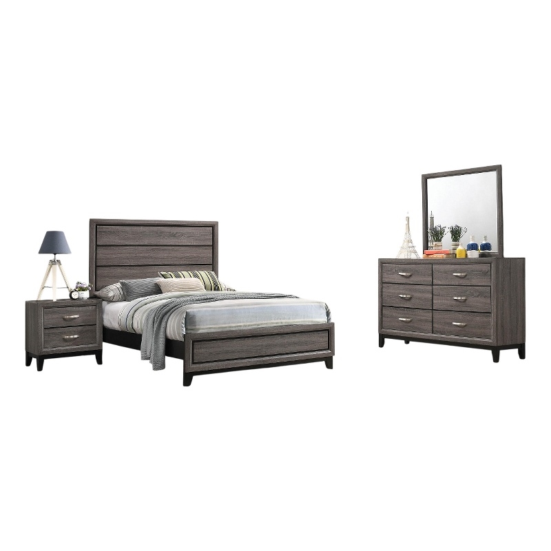Pemberly Row 4-Piece Rustic Full Bedroom Set in Two-Tone Oak Gray