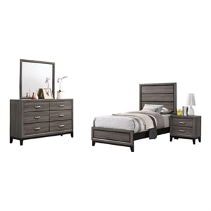 Pemberly Row 4-Piece Rustic Twin Bedroom Set in Two-Tone Oak Gray