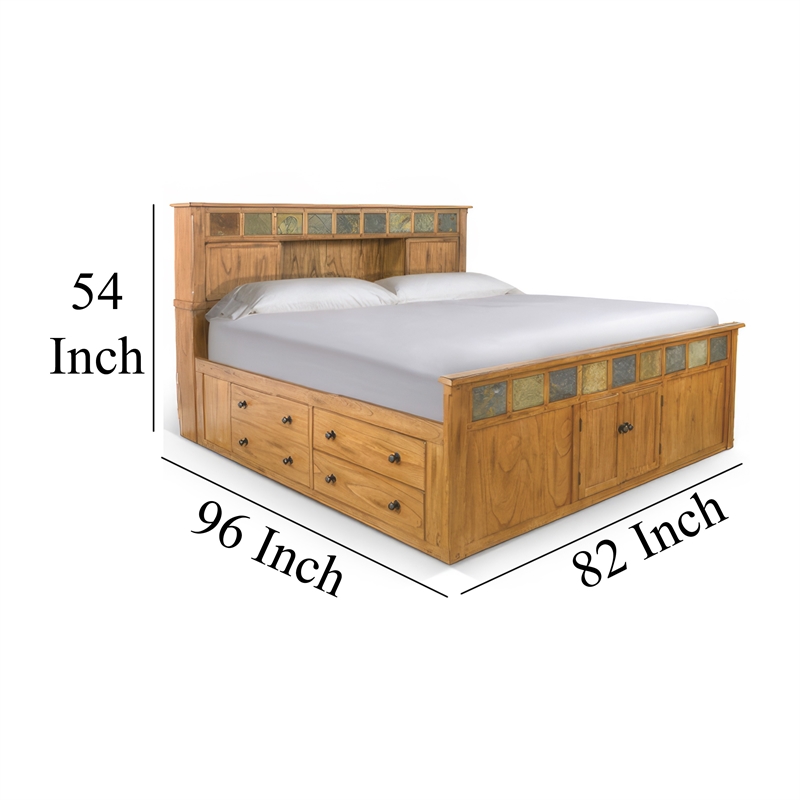 Pemberly Row King Storage Bed with Bookcase Headboard in Light Brown