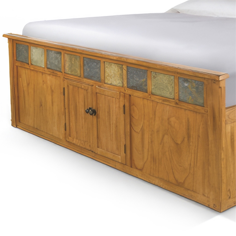 Pemberly Row King Storage Bed with Bookcase Headboard in Light Brown