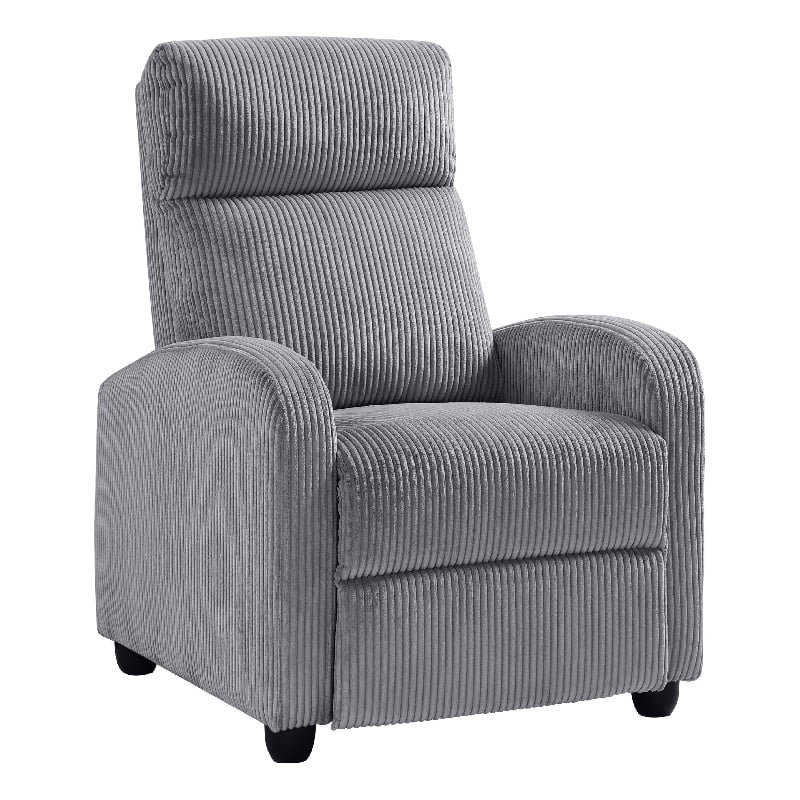 Pemberly Row Manual Push Back Reclining Chair in Dark Gray Corduroy