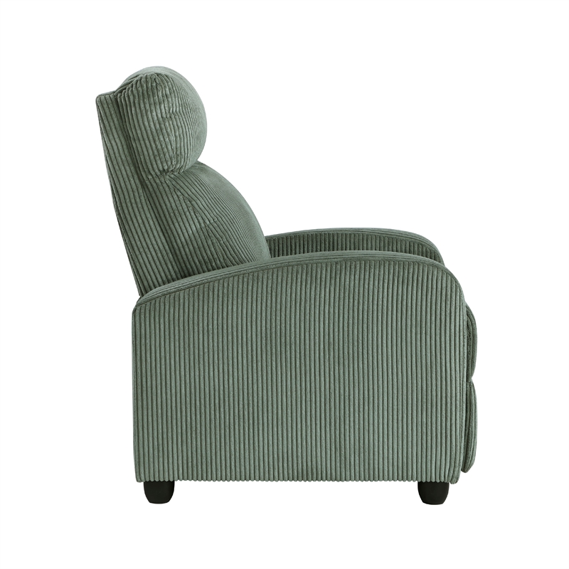 Pemberly Row Manual Push Back Reclining Chair in Green Corduroy