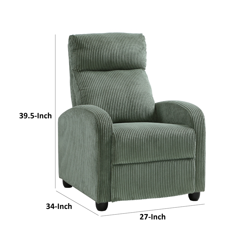 Pemberly Row Manual Push Back Reclining Chair in Green Corduroy