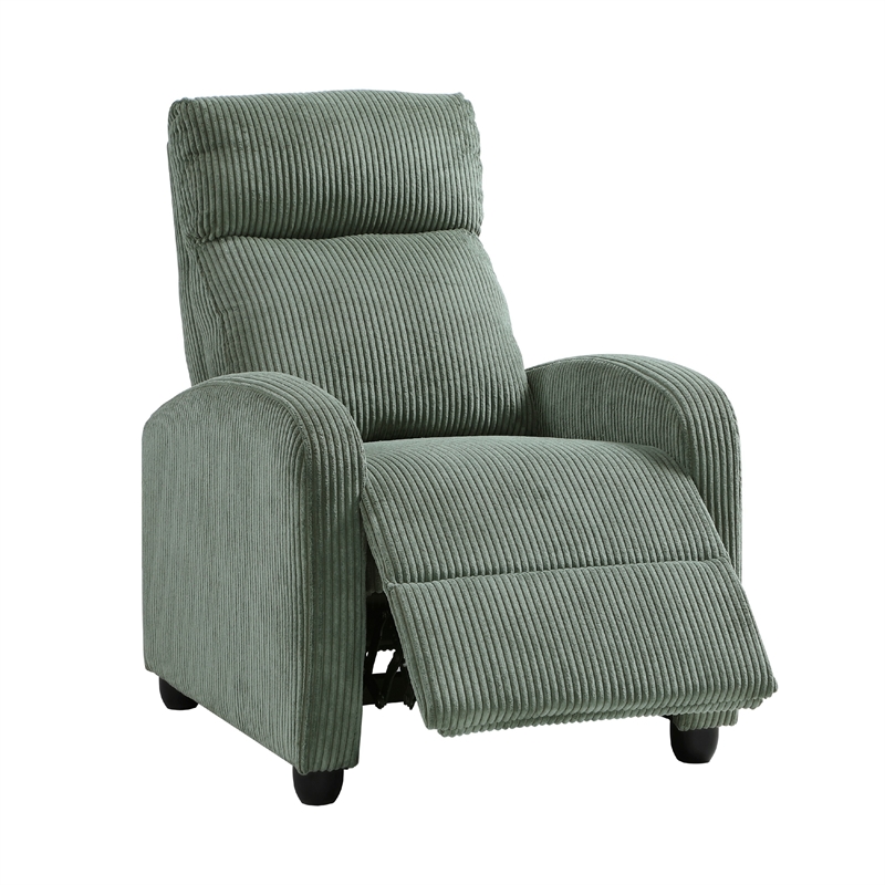 Pemberly Row Manual Push Back Reclining Chair in Green Corduroy