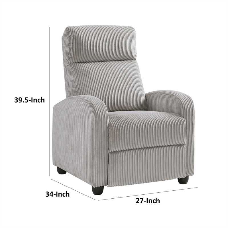 Pemberly Row Manual Push Back Reclining Chair in Light Gray Corduroy