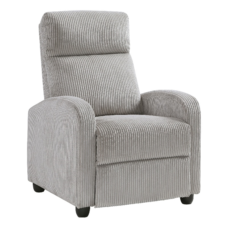 Pemberly Row Manual Push Back Reclining Chair in Light Gray Corduroy