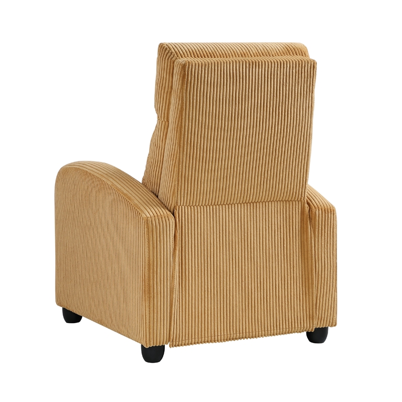 Pemberly Row Manual Push Back Reclining Chair in Yellow Corduroy