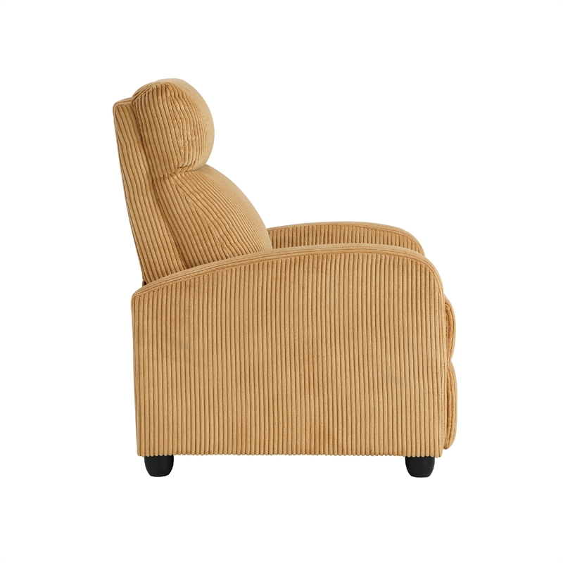 Pemberly Row Manual Push Back Reclining Chair in Yellow Corduroy