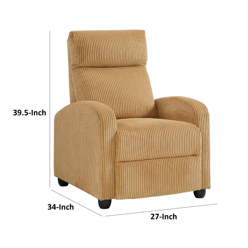 Pemberly Row Manual Push Back Reclining Chair in Yellow Corduroy