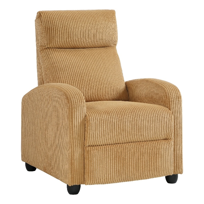 Pemberly Row Manual Push Back Reclining Chair in Yellow Corduroy