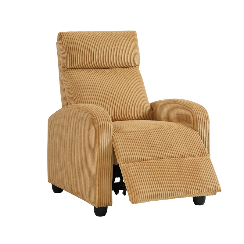 Pemberly Row Manual Push Back Reclining Chair in Yellow Corduroy