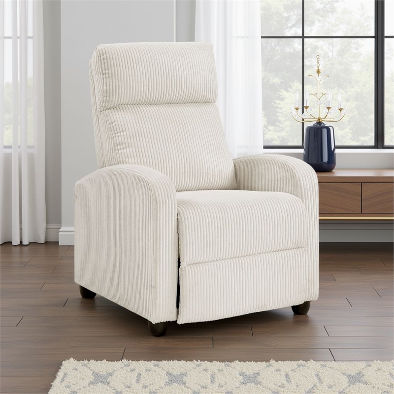 Pemberly Row Manual Push Back Reclining Chair in Beige Corduroy