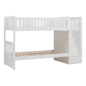 Pemberly Row Twin Over Twin Storage Step Bunk Bed in White Veneer