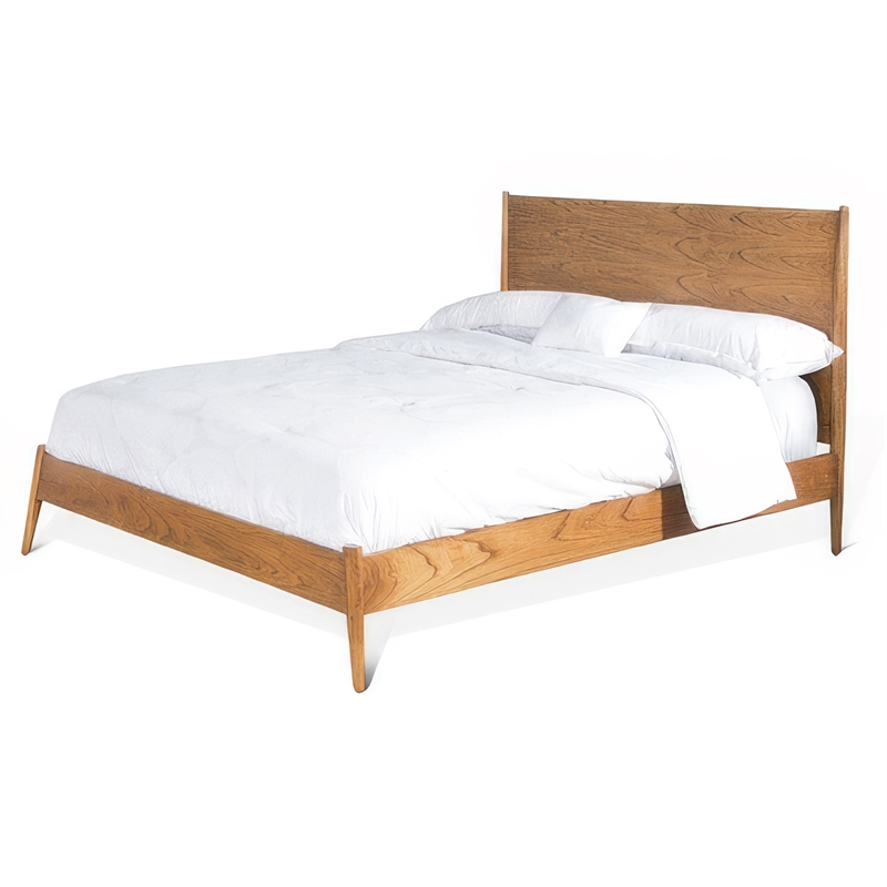 Pemberly Row King Platform Bed with Panel Headboard in Cinnamon Brown