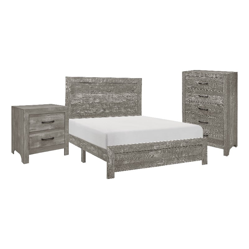 Pemberly Row 3-Piece Farmhouse Full Bedroom Set in Gray and Black