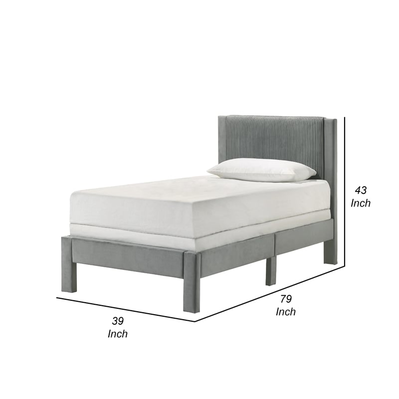 Pemberly Row Twin Platform Bed with Textured Headboard in Light Gray