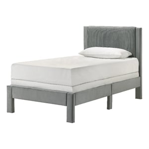 Pemberly Row Twin Platform Bed with Textured Headboard in Light Gray