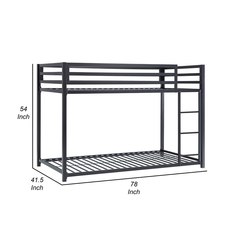 Pemberly Row 78 Inch Twin Bunk Bed with Mounted Ladder in Black