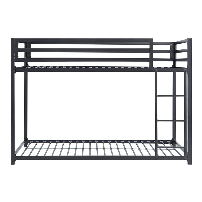Pemberly Row 78 Inch Twin Bunk Bed with Mounted Ladder in Black