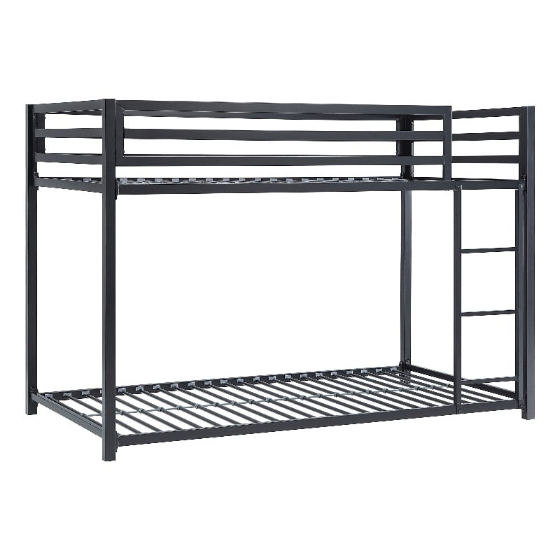 Pemberly Row 78 Inch Twin Bunk Bed with Mounted Ladder in Black
