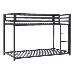 Pemberly Row 78 Inch Twin Bunk Bed with Mounted Ladder in Black