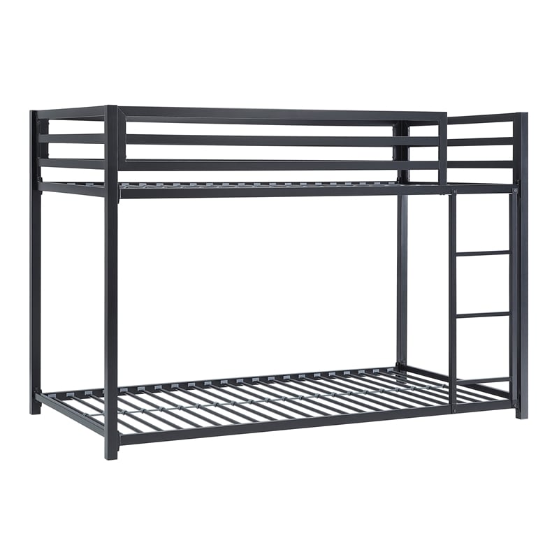 Pemberly Row 78 Inch Twin Bunk Bed with Mounted Ladder in Black