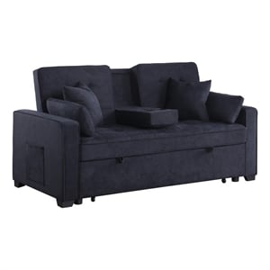 Pemberly Row 70 Inch Sleeper Loveseat with Pull-Out Bed in Dark Gray