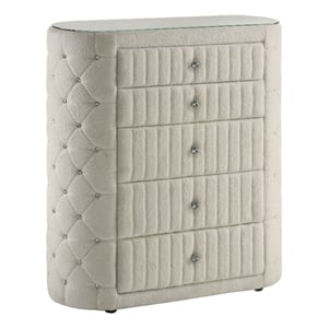 Pemberly Row 5-Drawer Tall Boucle Bedroom Chest in Ivory White