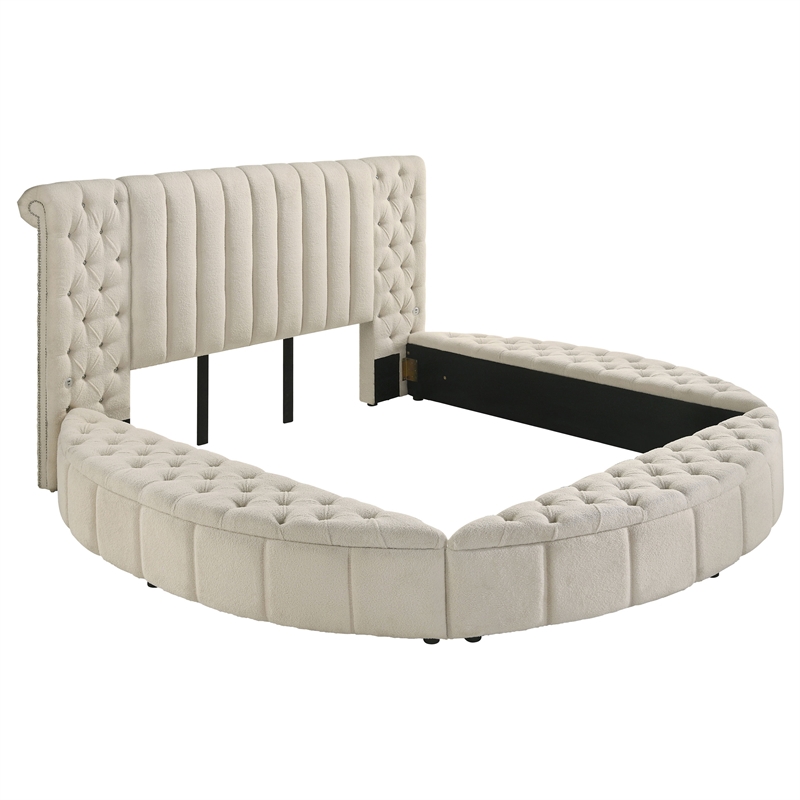 Pemberly Row 5-Piece Velvet Eastern King Bedroom Set in Ivory White