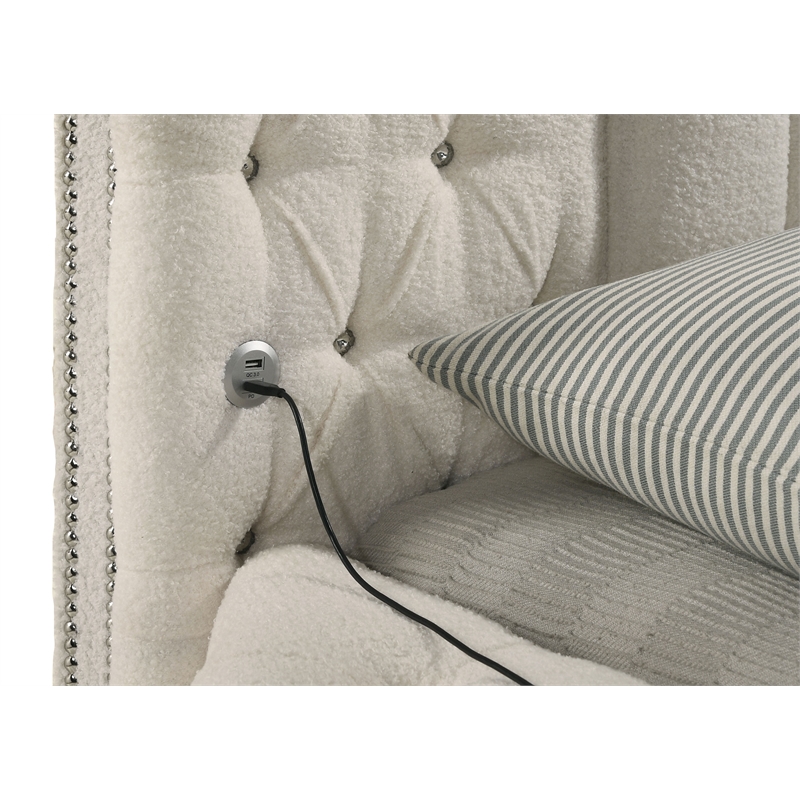 Pemberly Row 5-Piece Velvet Eastern King Bedroom Set in Ivory White