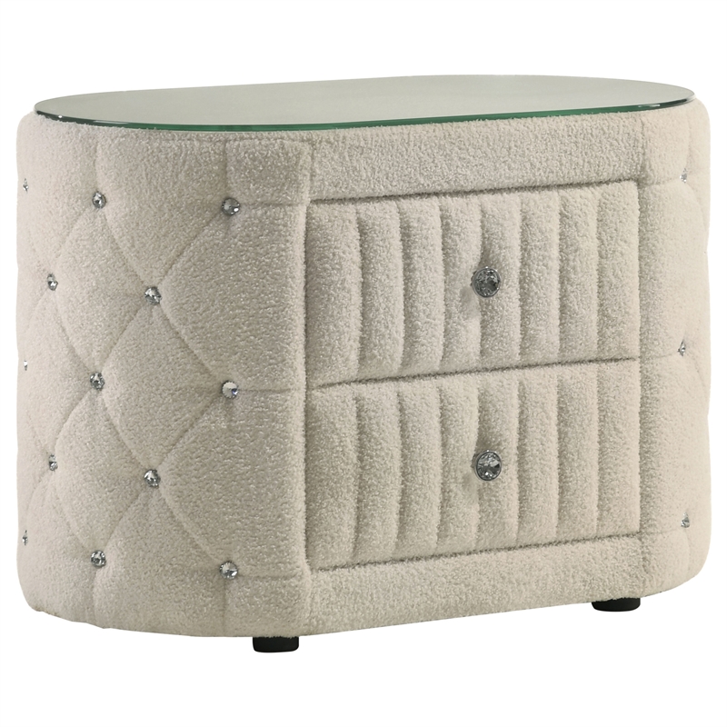 Pemberly Row 5-Piece Velvet Eastern King Bedroom Set in Ivory White