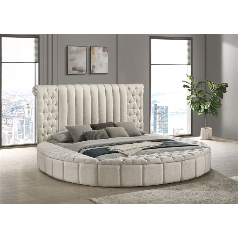 Pemberly Row Upholstered Eastern King Round Storage Bed in Ivory