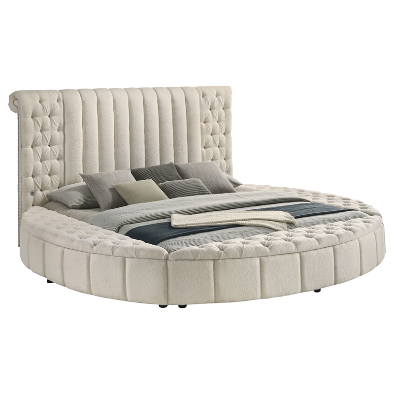 Pemberly Row Upholstered Eastern King Round Storage Bed in Ivory