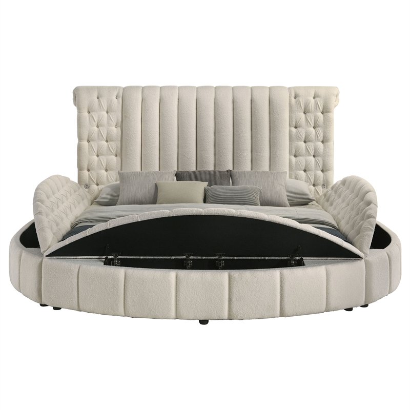 Pemberly Row Upholstered Eastern King Round Storage Bed in Ivory