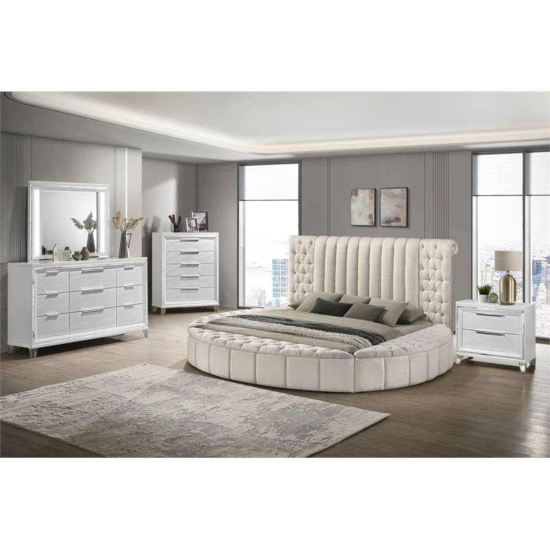 Pemberly Row Upholstered Queen Round Storage Bed in Ivory Boucle