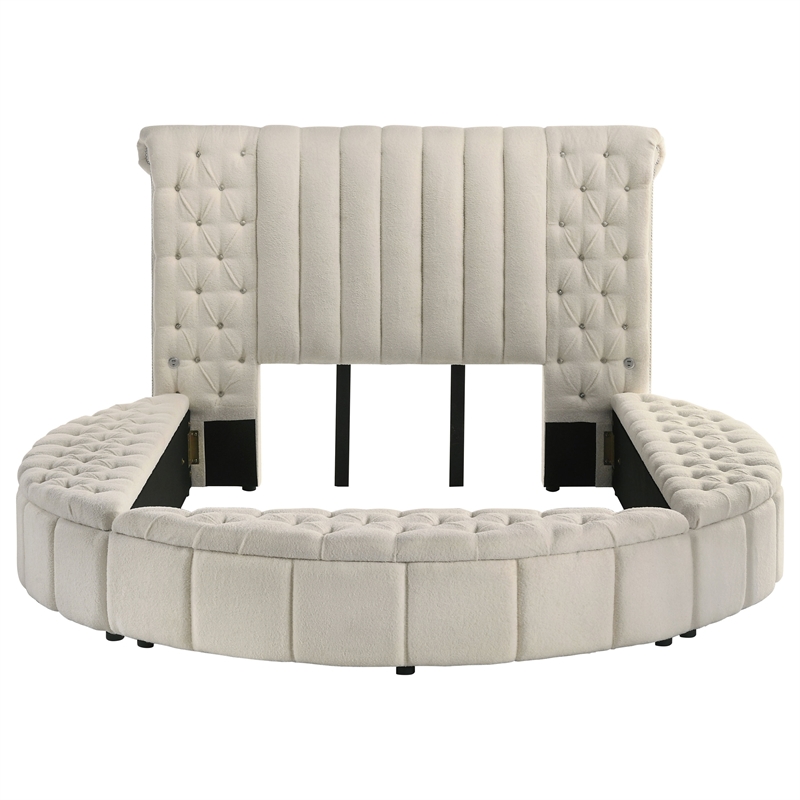Pemberly Row Upholstered Queen Round Storage Bed in Ivory Boucle