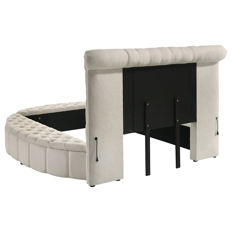 Pemberly Row Upholstered Queen Round Storage Bed in Ivory Boucle