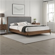 Pemberly Row Channel Tufted Queen Platform Bed in Gray and Walnut Brown