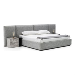 Pemberly Row King Platform Bed with Tufted Wall Headboard in Gray