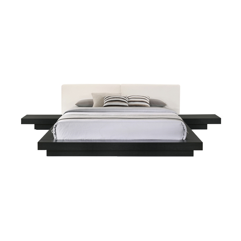Pemberly Row Low Profile Queen Platform Bed in White Faux Leather