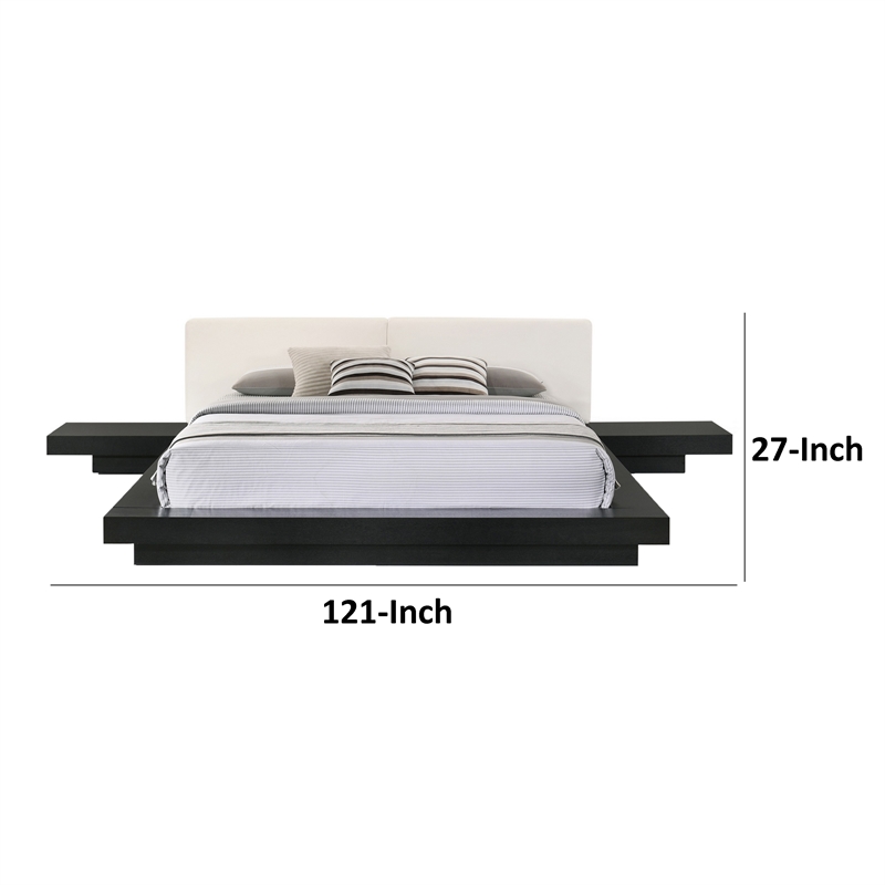 Pemberly Row Low Profile Queen Platform Bed in White Faux Leather