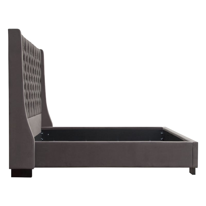 Pemberly Row King Bed with Vintage Wing Headboard in Smoke Gray Velvet