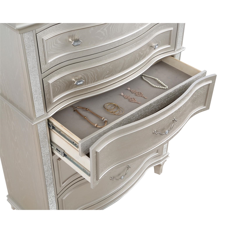 Pemberly Row 6-Drawer Curved Front Bedroom Chest in Silver Oak