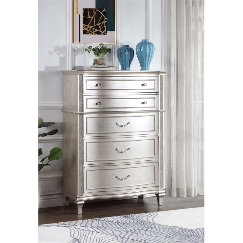 Pemberly Row 6-Drawer Curved Front Bedroom Chest in Silver Oak