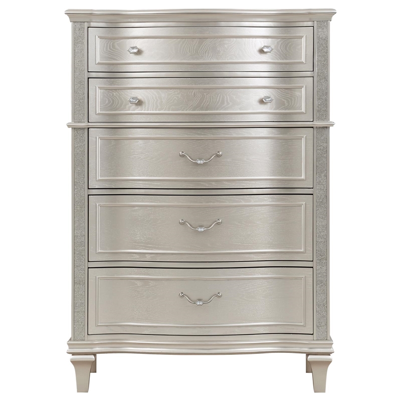 Pemberly Row 6-Drawer Curved Front Bedroom Chest in Silver Oak